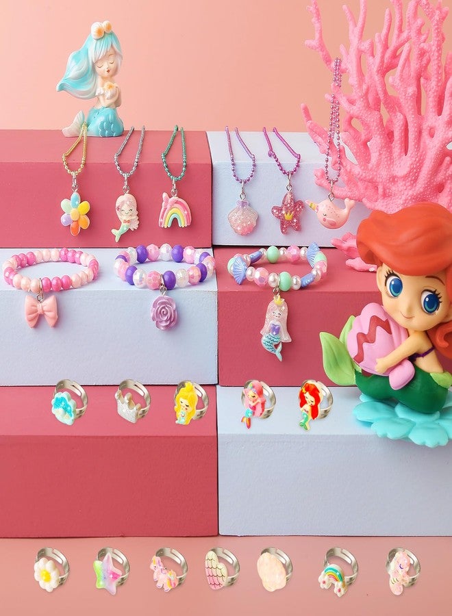 BeAndge Little Girl Jewelry Set, Princess Jewelry for Toddler Girls 4-6 3-5, Gifts for 5 Year Old Girls Toys, Kids Play Necklaces Rings Bracelets 6-8, Mermaid Costume Dress Up Jewelry 3 4 6 7 + Childrens Gift - Image 2